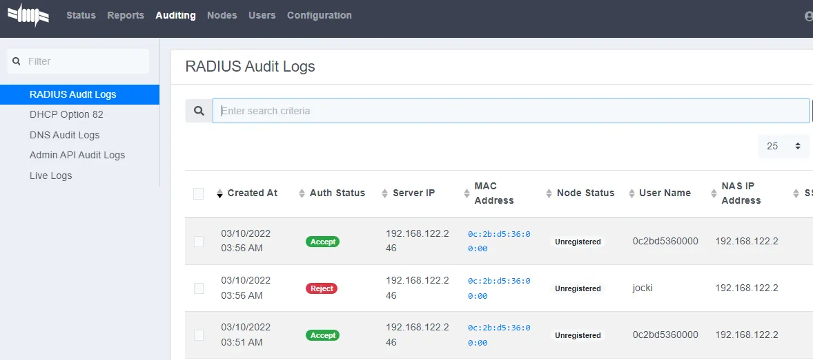 Auditing Di PacketFence