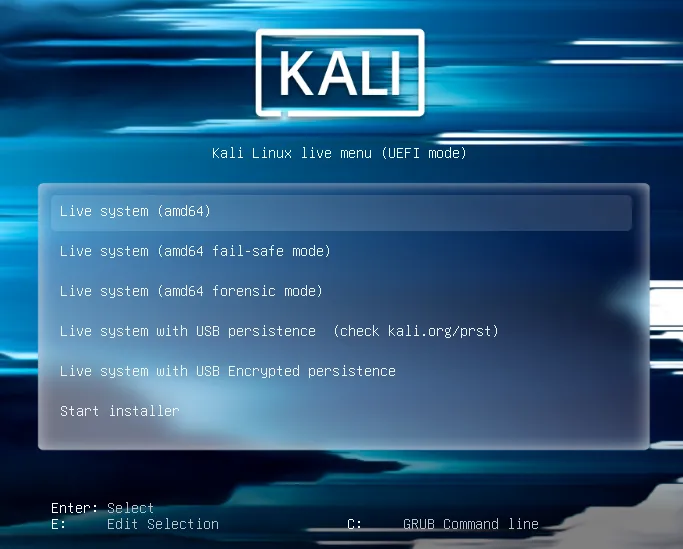 Menu GRUB Kali Linux