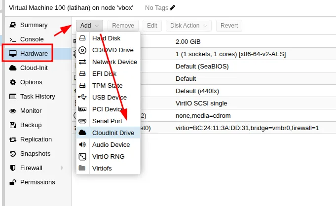 Menambahkan Drive CloudInit Di Proxmox VE
