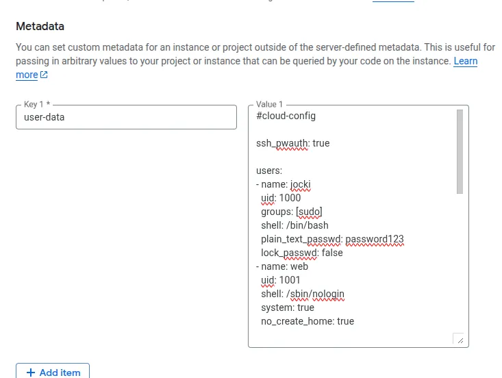 Menambahkan cloud-init config sebagai metadata